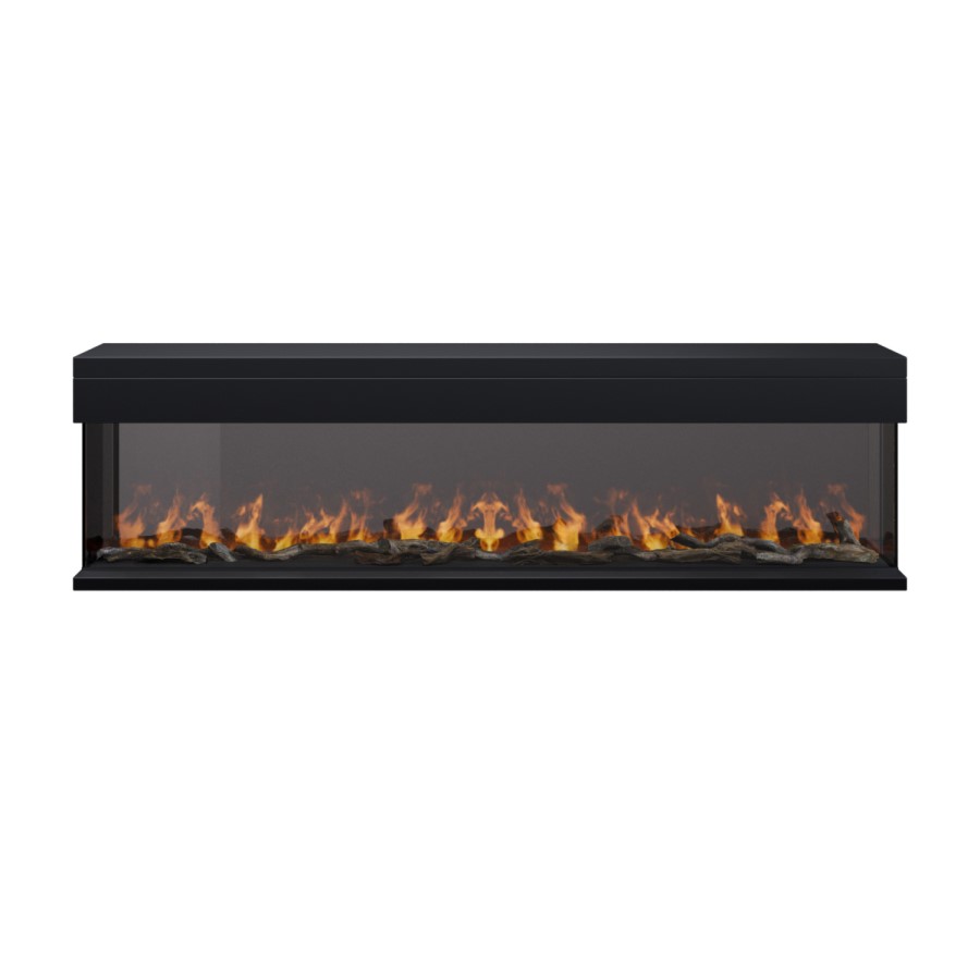 IMPERFECT - Black 70 Inch Inset Media Wall Electric Fireplace with Glass Configurated Front and Sides - Amberglo