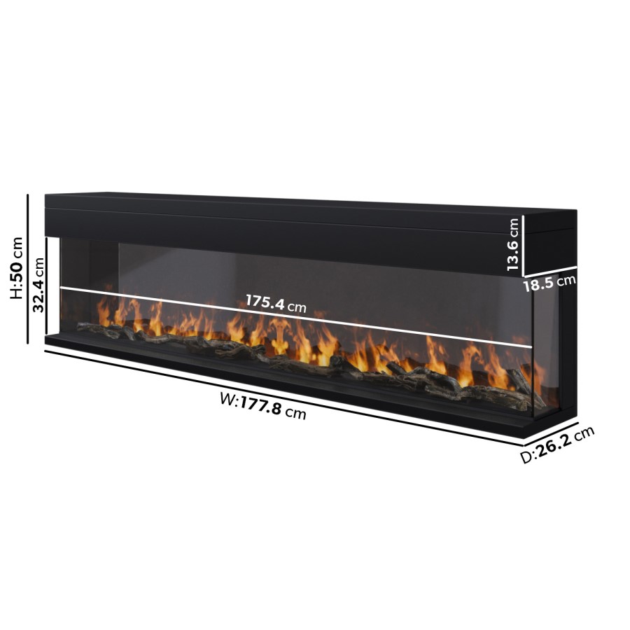 IMPERFECT - Black 70 Inch Inset Media Wall Electric Fireplace with Glass Configurated Front and Sides - Amberglo