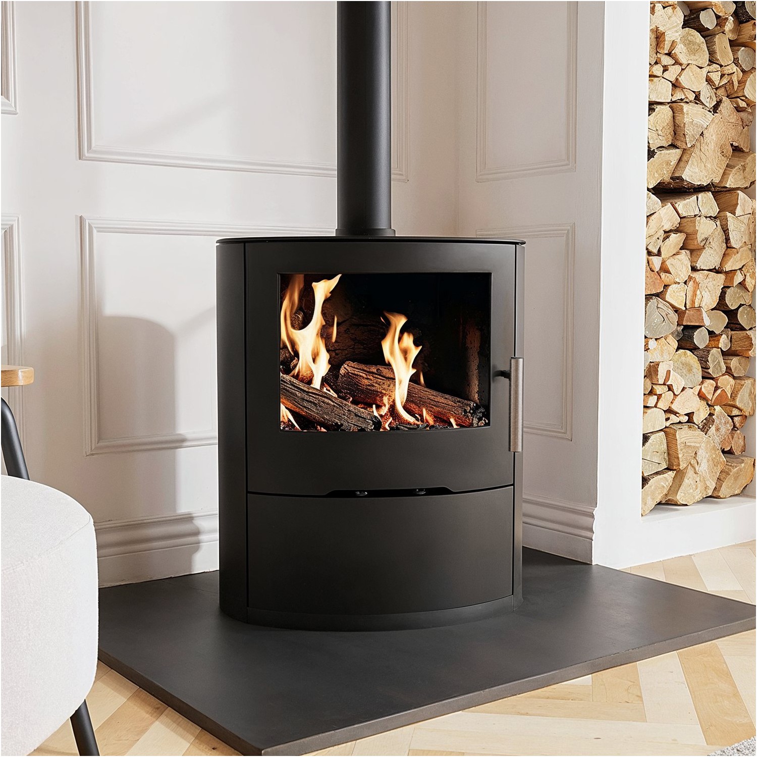 Round Cast Iron Log Burning Multi Fuel Stove 6.9kW