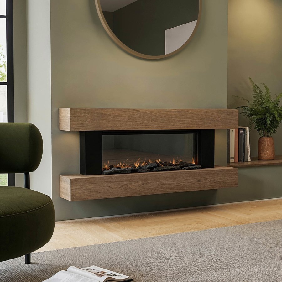 ONLY OPENED - Oak 52inch WiFi Enabled Wall Mounted Electric Fireplace - AmberGlo