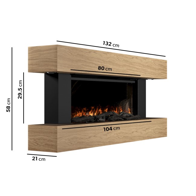 Oak 52inch WiFi Enabled Wall Mounted Electric Fireplace - AmberGlo