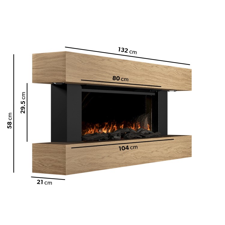 Oak 52inch WiFi Enabled Wall Mounted Electric Fireplace - AmberGlo