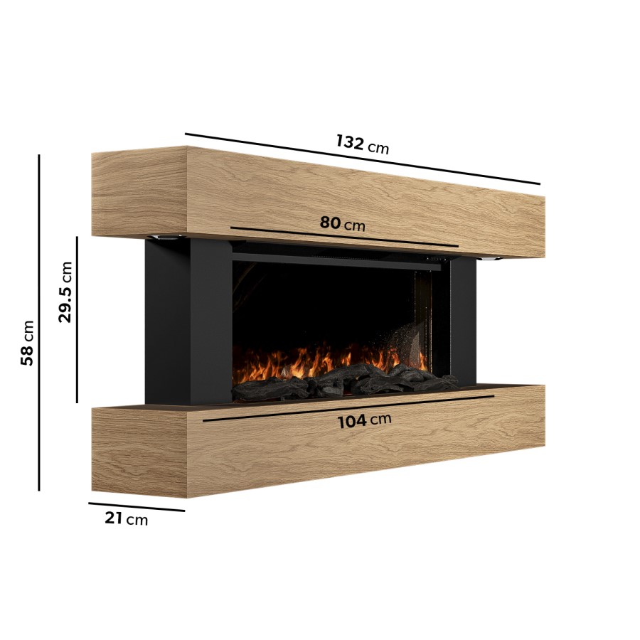 ONLY OPENED - AmberGlo 52" Oak Wall Mounted Electric Fireplace Suite with LED Lights