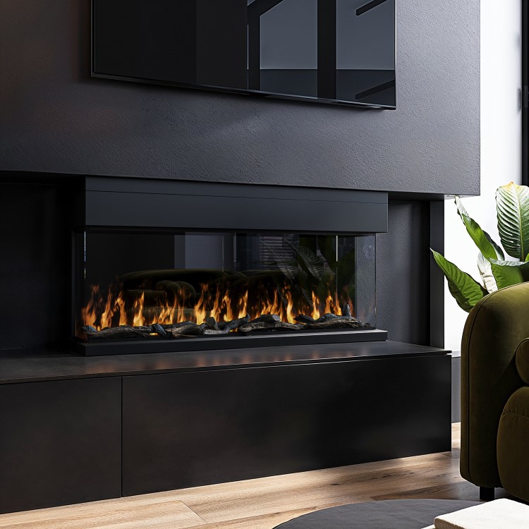 Black 40inch WiFi Enabled Inset Electric Media Wall Fireplace - AmberGlo