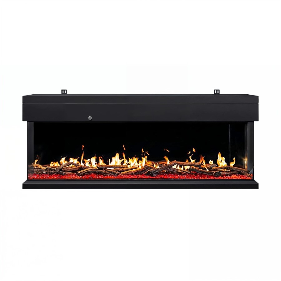 ONLY OPENED - Black 60inch Inset Electric LCD Display Media Wall Fireplace - AmberGlo