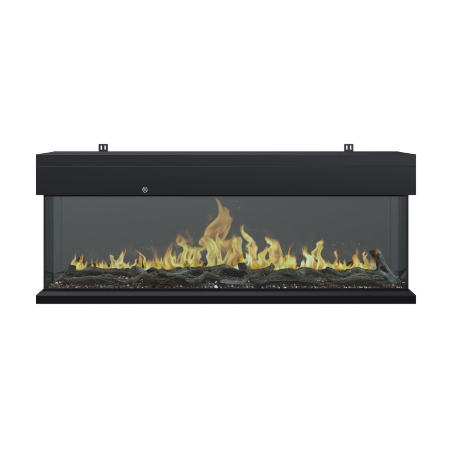 Premium Black 3-Sided Inset Electric Media Wall Fire Place with LCD Flame - 60 Inch - AmberGlo