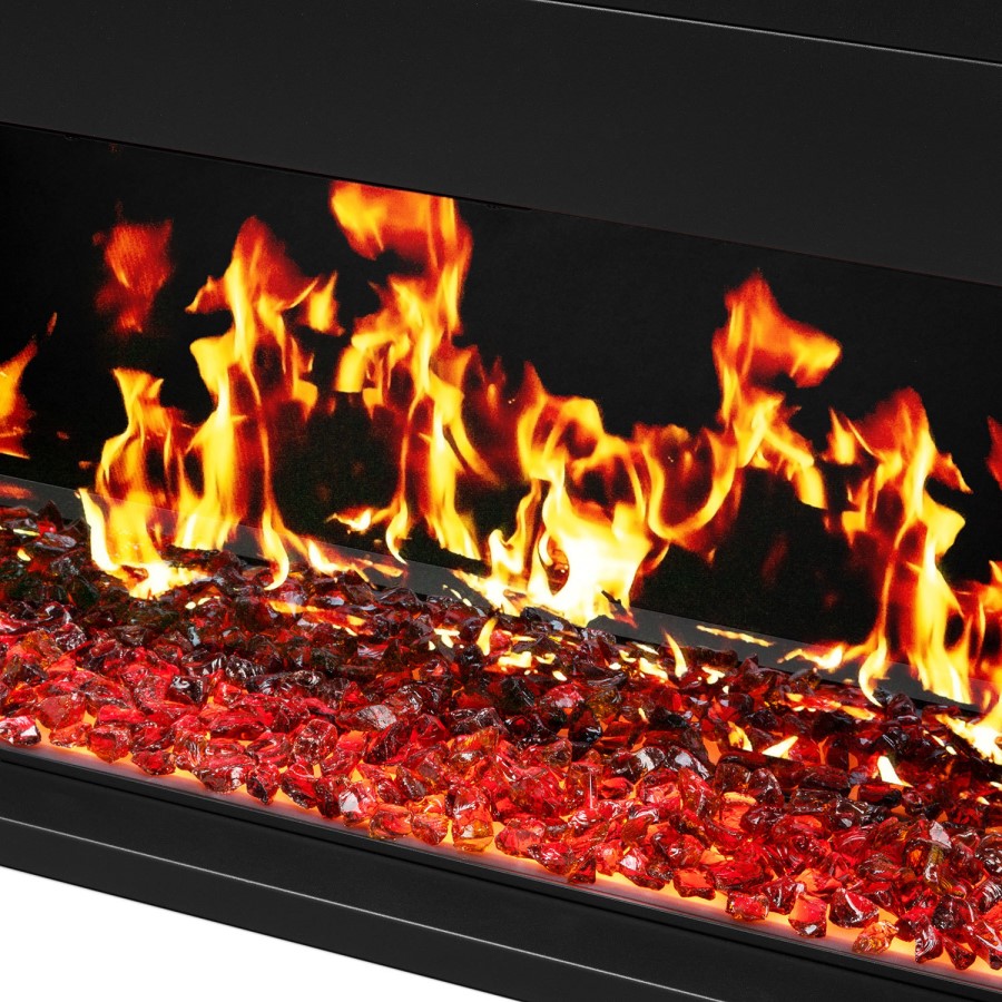 Premium Black 3-Sided Inset Electric Media Wall Fire Place with LCD Flame - 60 Inch - AmberGlo