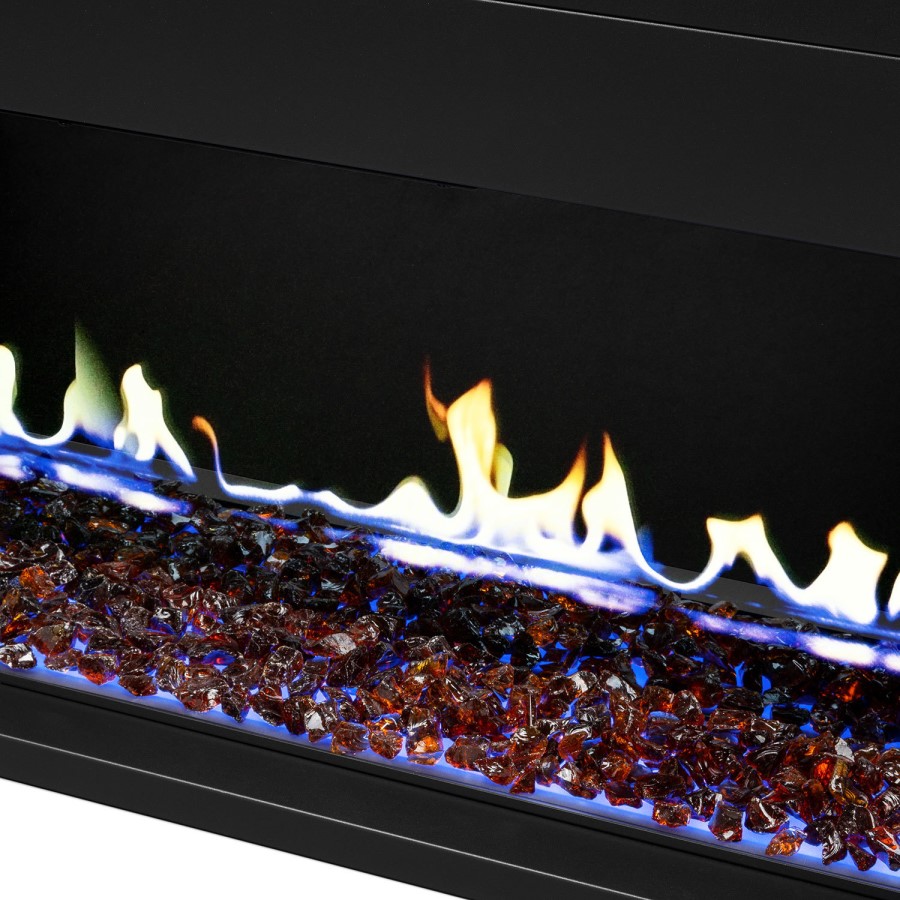 Premium Black 3-Sided Inset Electric Media Wall Fire Place with LCD Flame - 60 Inch - AmberGlo