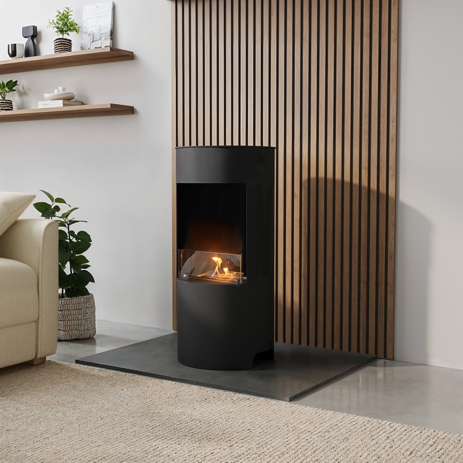 Freestanding Bioethanol Round Stove in Matte Black - AmberGlo 