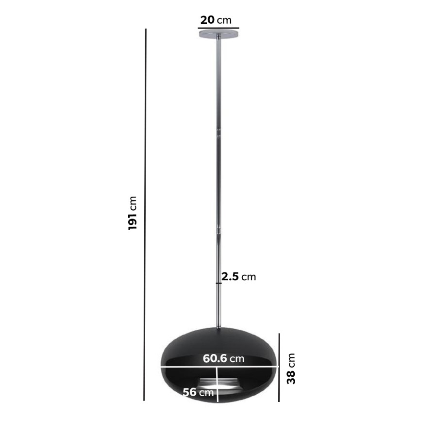 Oval Ceiling Hanging Bioethanol Fire in Matte Black - AmberGlo 