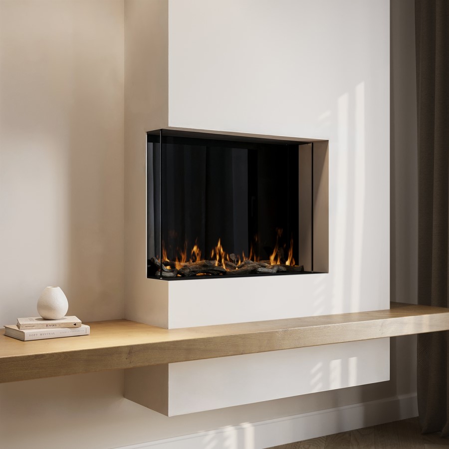 Black 3-Sided Inset Electric Media Wall Smart Fire - 30 Inch - AmberGlo