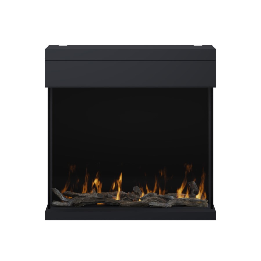 Black 3-Sided Inset Electric Media Wall Smart Fire - 30 Inch - AmberGlo