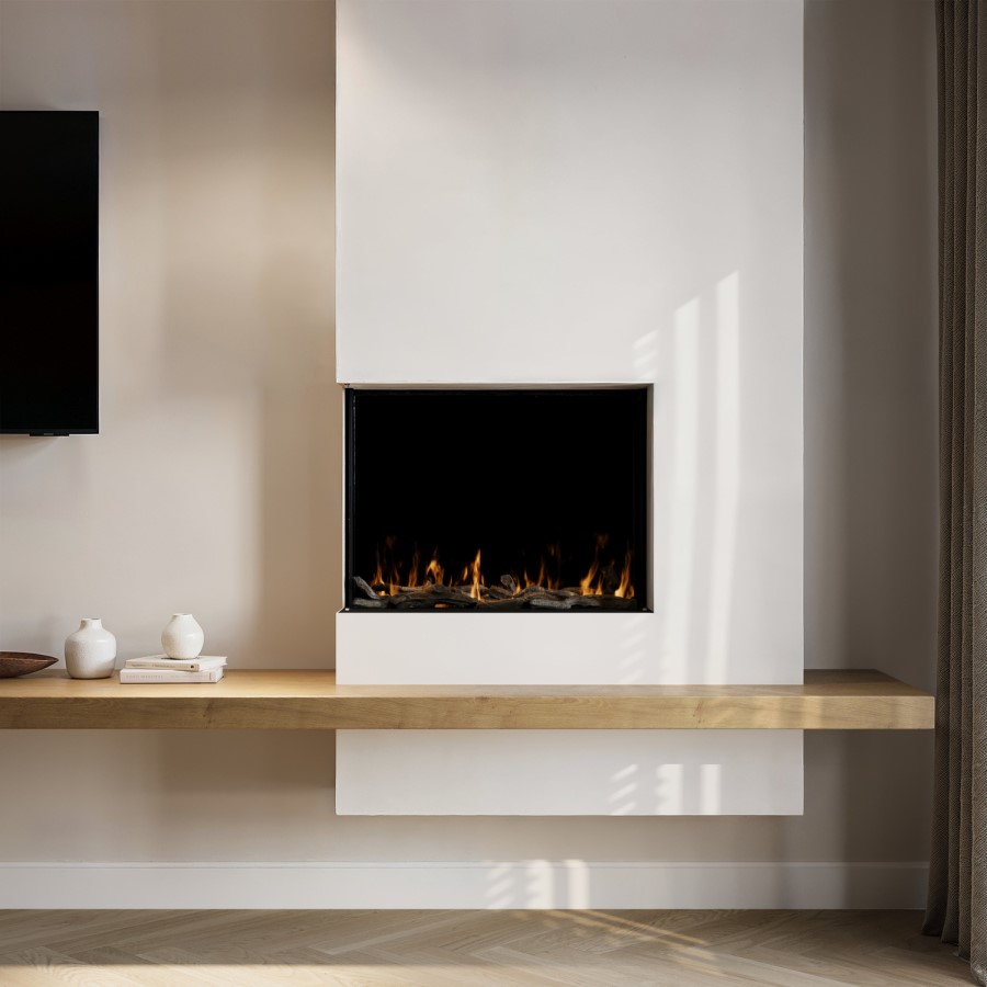 Black 3-Sided Inset Electric Media Wall Smart Fire - 30 Inch - AmberGlo