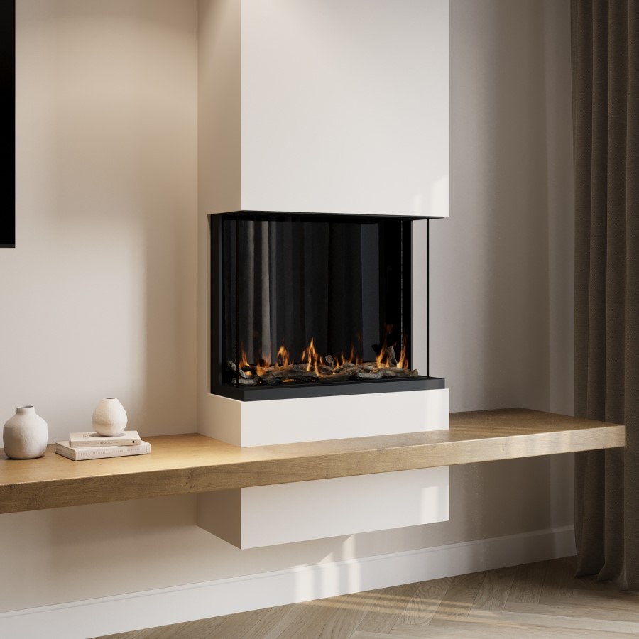 Black 3-Sided Inset Electric Media Wall Smart Fire - 30 Inch - AmberGlo
