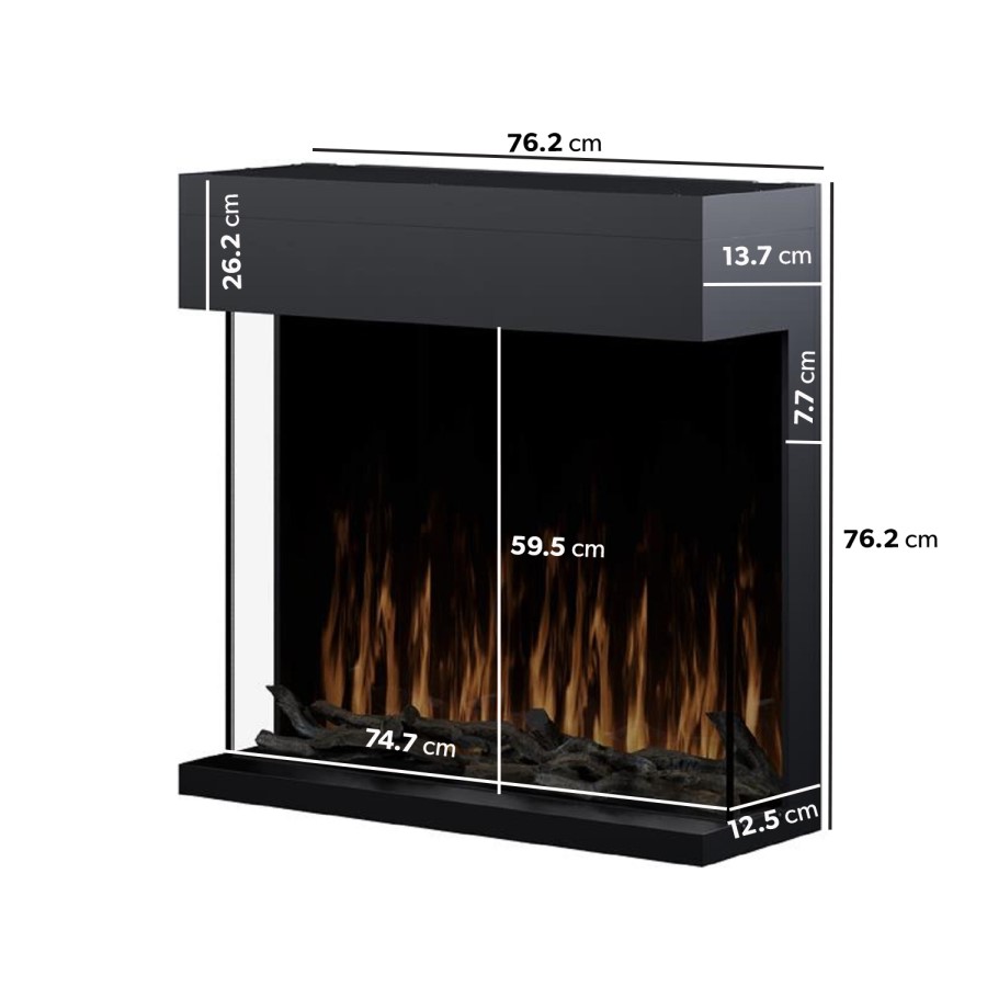 Black 3-Sided Inset Electric Media Wall Smart Fire - 30 Inch - AmberGlo