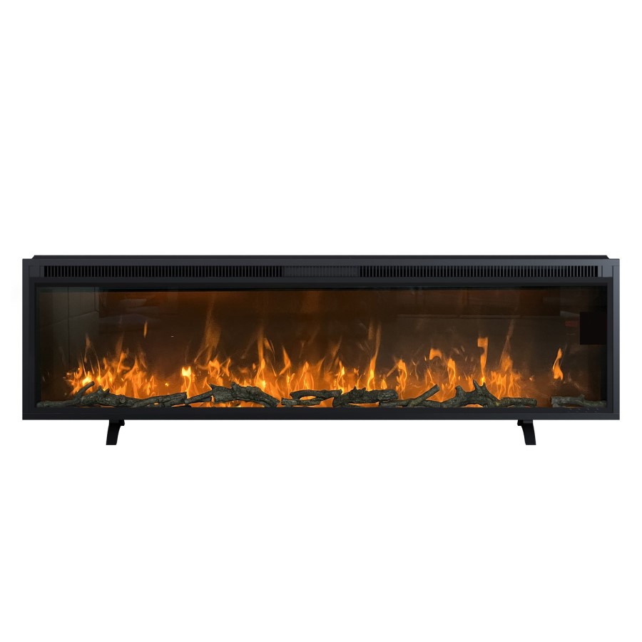 Black Slimline Inset Electric Media Wall Smart Fire Place - 60 Inch - AmberGlo