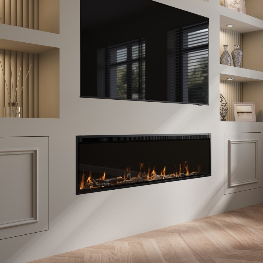 Black Slimline Inset Electric Media Wall Smart Fire - 60 Inch - AmberGlo