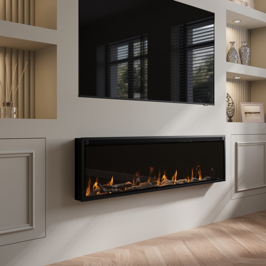 Black Slimline Inset Electric Media Wall Smart Fire - 60 Inch - AmberGlo