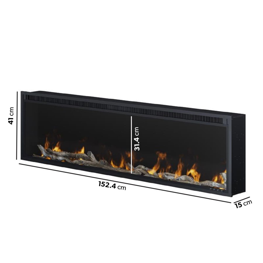 Black Slimline Inset Electric Media Wall Smart Fire - 60 Inch - AmberGlo