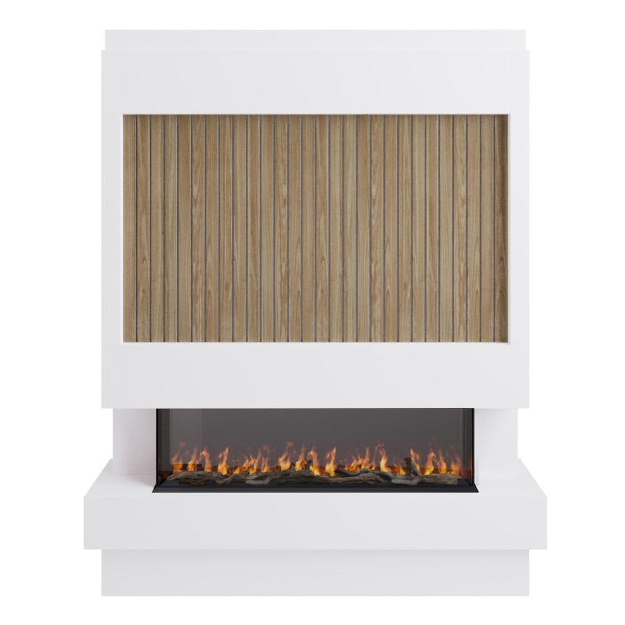 Pre-Built Paintable Media Wall with Inset Electric Smart Fire - AmberGlo