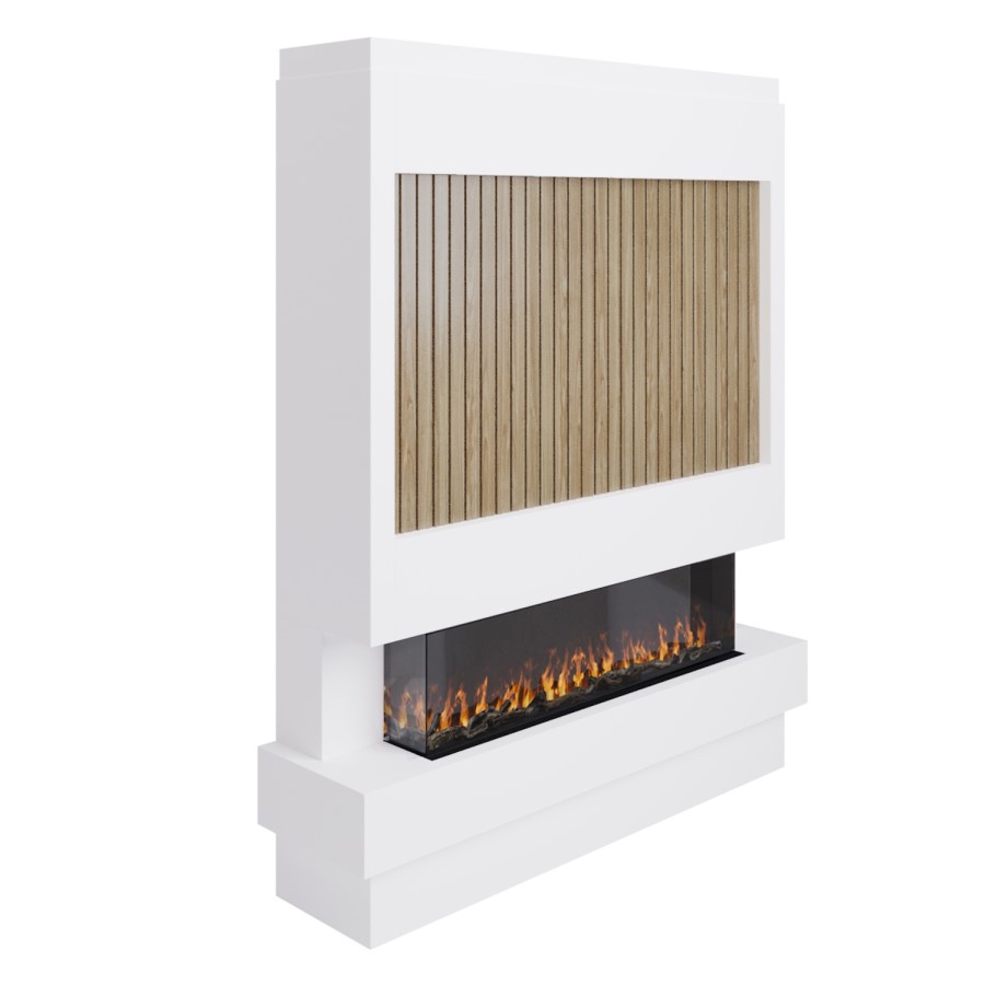 Pre-Built Paintable Media Wall with Inset Electric Smart Fire - AmberGlo