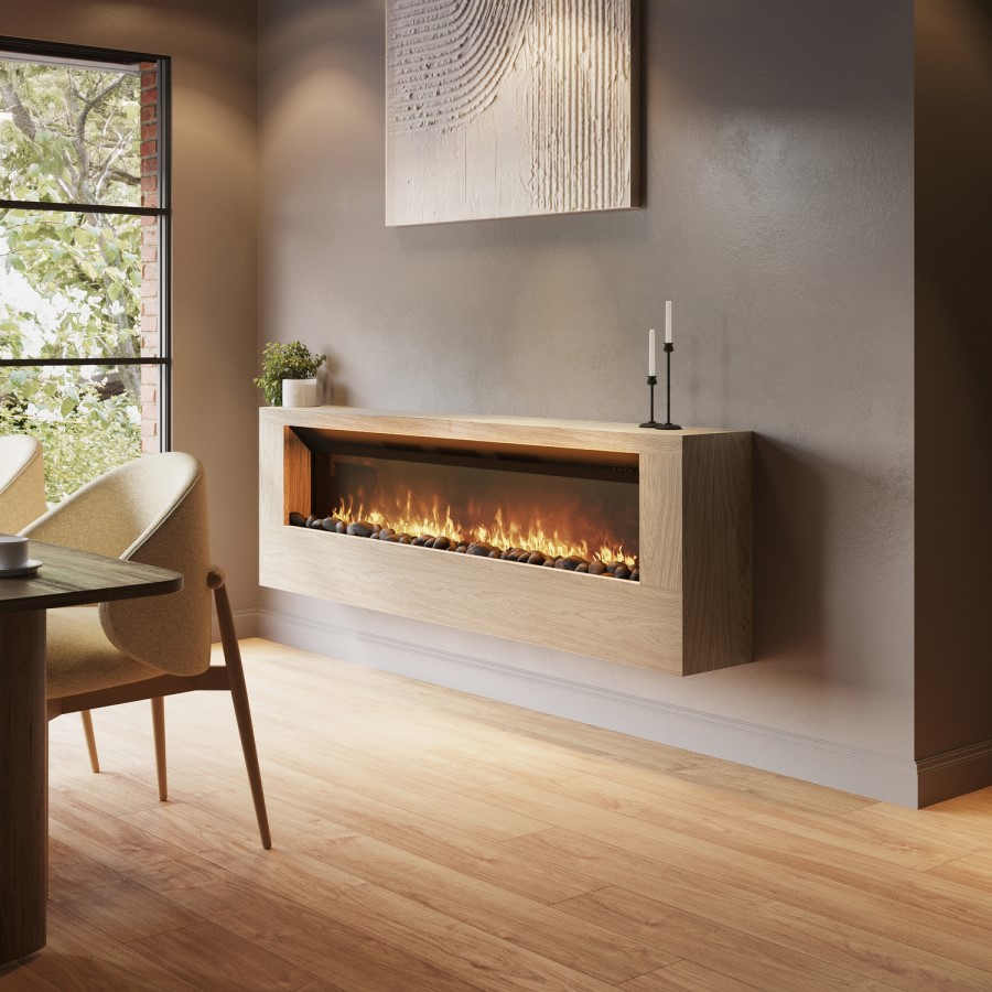 GRADE A1 - Wall-Mounted Electric Fire with Oak Surround and Remote Control - 70 Inch - AmberGlo