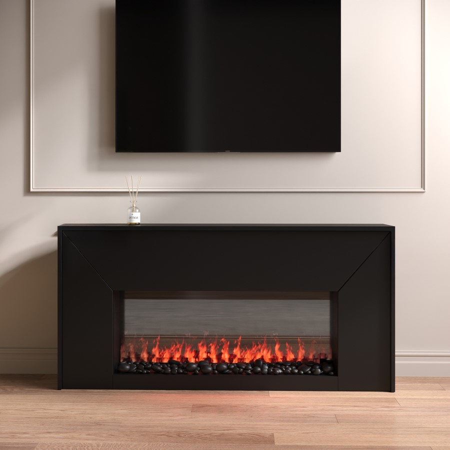 Black Freestanding Electric Fire - 60 Inch - AmberGlo