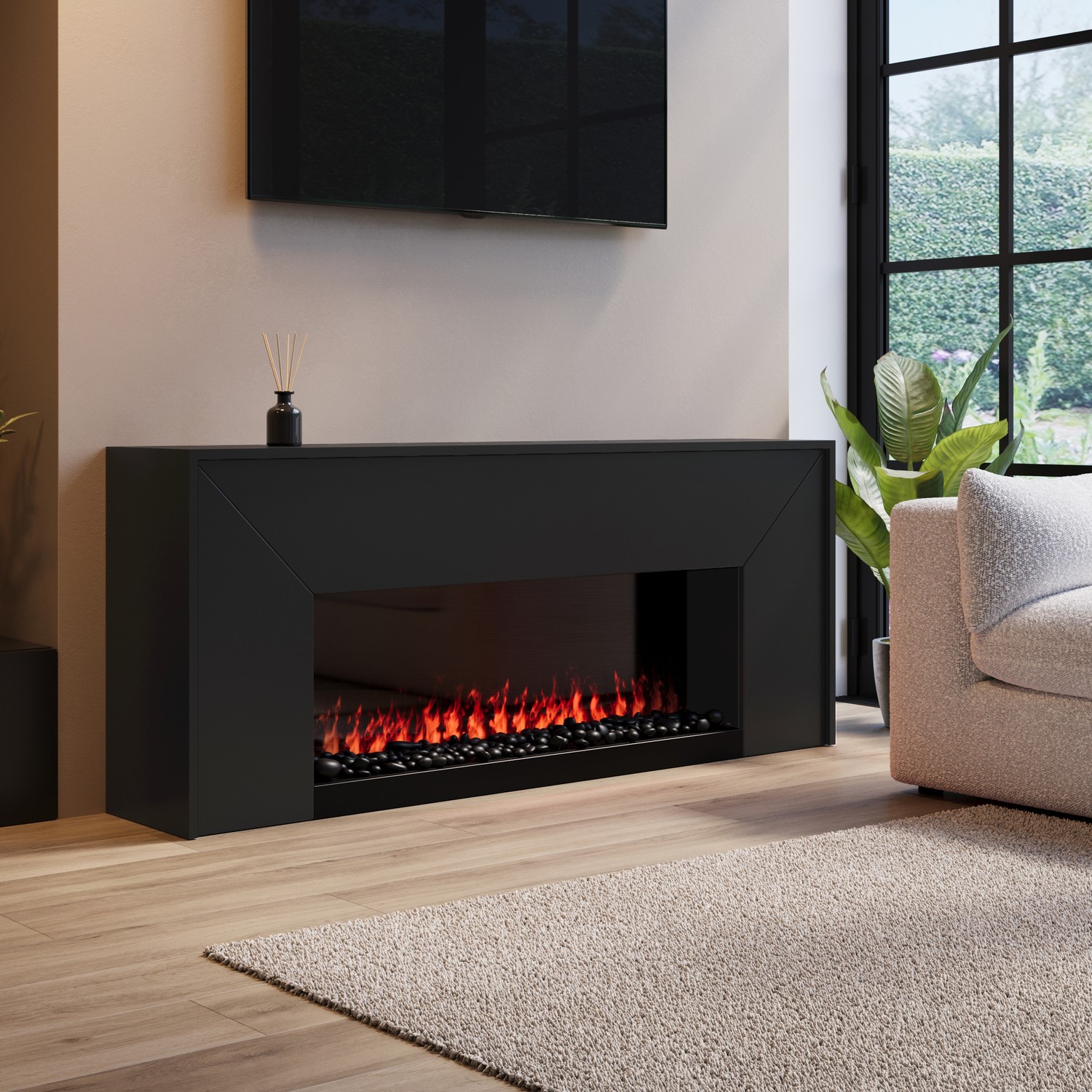 Amberglo Black Freestanding Electric Fire - 60 Inch
