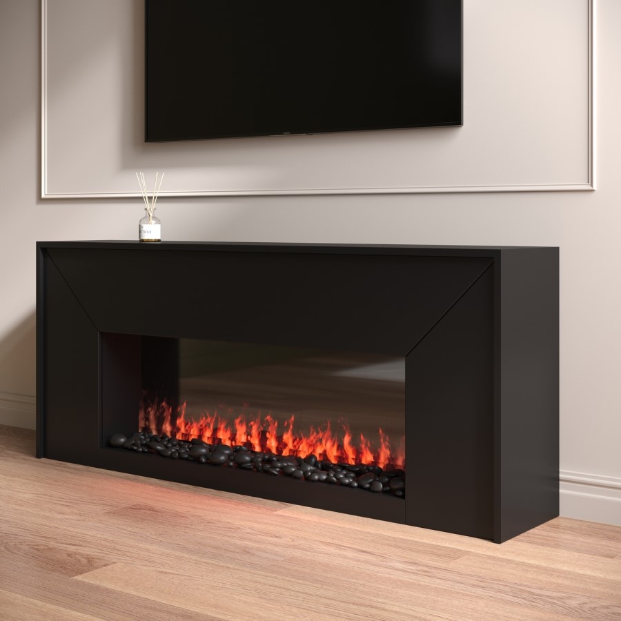 Black Freestanding Electric Fire - 60 Inch - AmberGlo