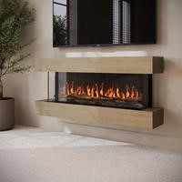Oak Media Wall Mounted 3-Sided Electric Fireplace with Logs - 55 inch - AmberGlo