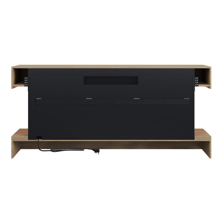 Oak Media Wall 3-Sided Electric Fireplace with Logs - 55 inch - AmberGlo