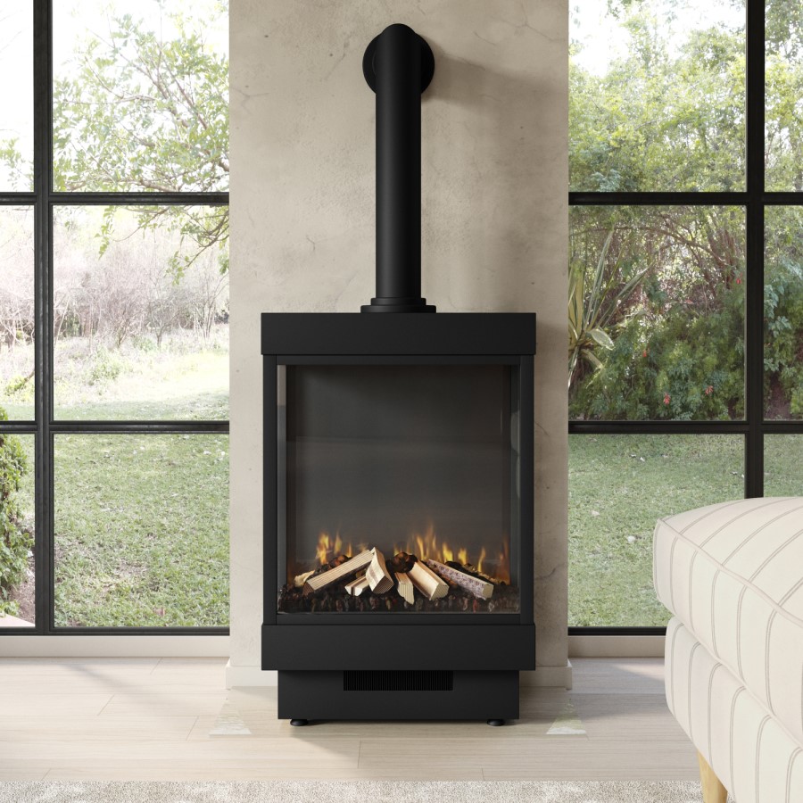 Electric Log Burner with Flue in Black - AmberGlo