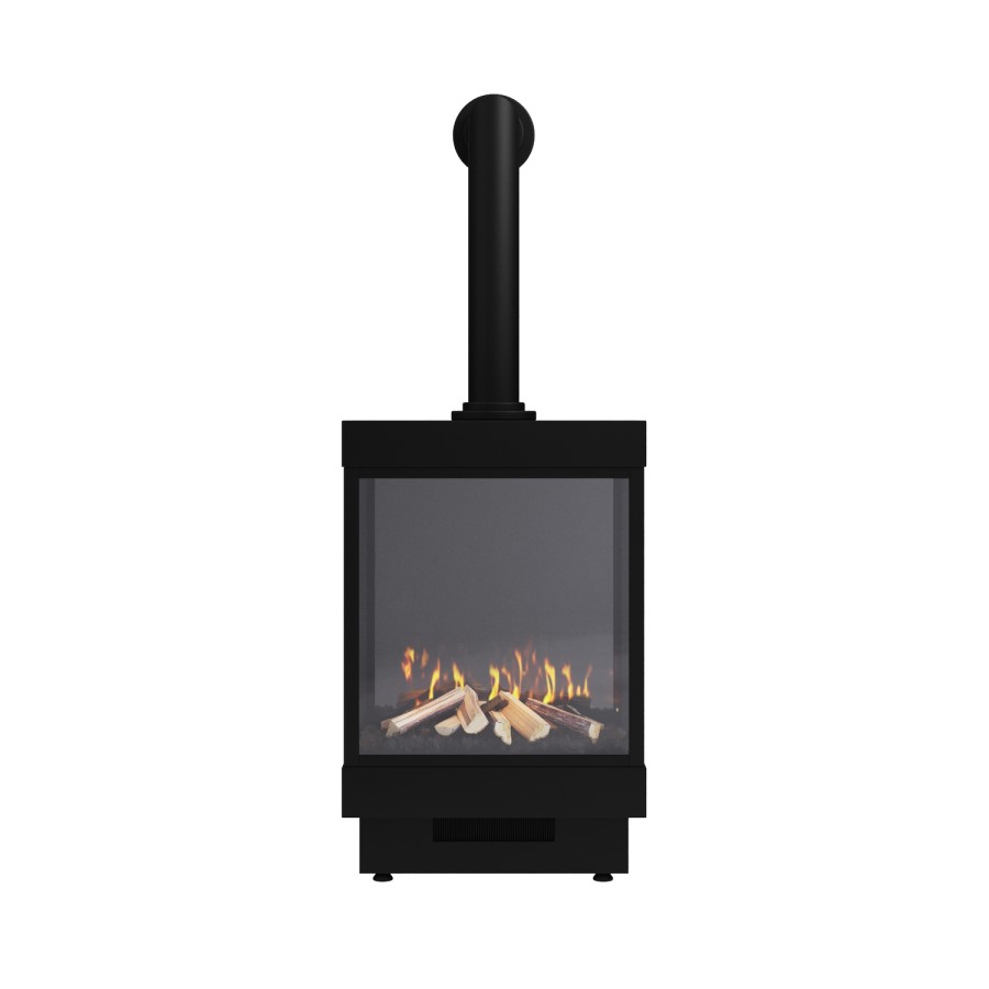 Electric Log Burner with Flue in Black - AmberGlo