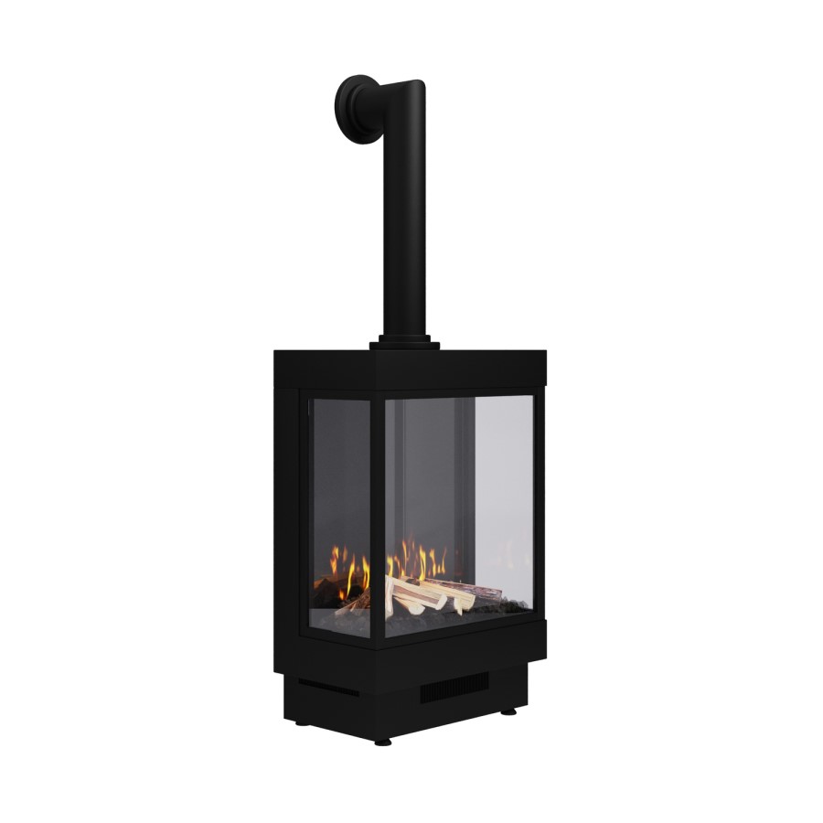 Electric Log Burner-Style Stove with Decorative Flue in Black - AmberGlo