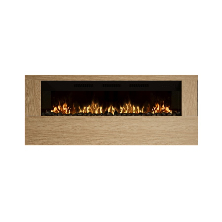 Wall-Mounted Electric Fire with Oak Surround and Remote Control - 60 Inch - AmberGlo