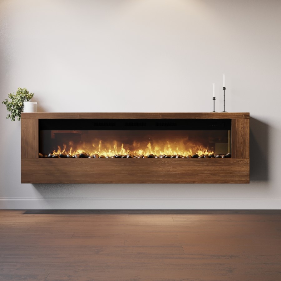 Wall-Mounted Electric Fire with Walnut Surround - 70 Inch - AmberGlo