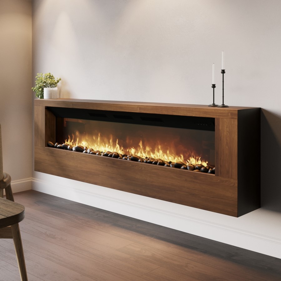 Wall-Mounted Electric Fire with Walnut Surround - 70 Inch - AmberGlo