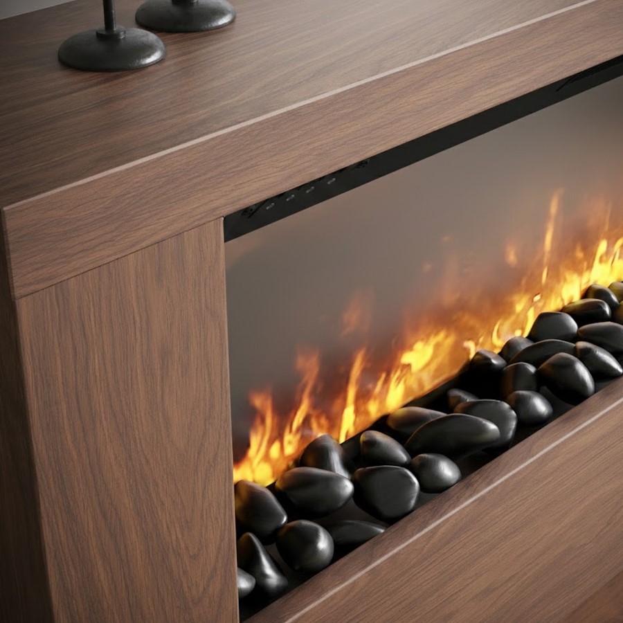 Wall-Mounted Electric Fire with Walnut Surround - 70 Inch - AmberGlo