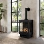 Small Electric Log Burner-Style Stove with Decorative Flue in Black - AmberGlo