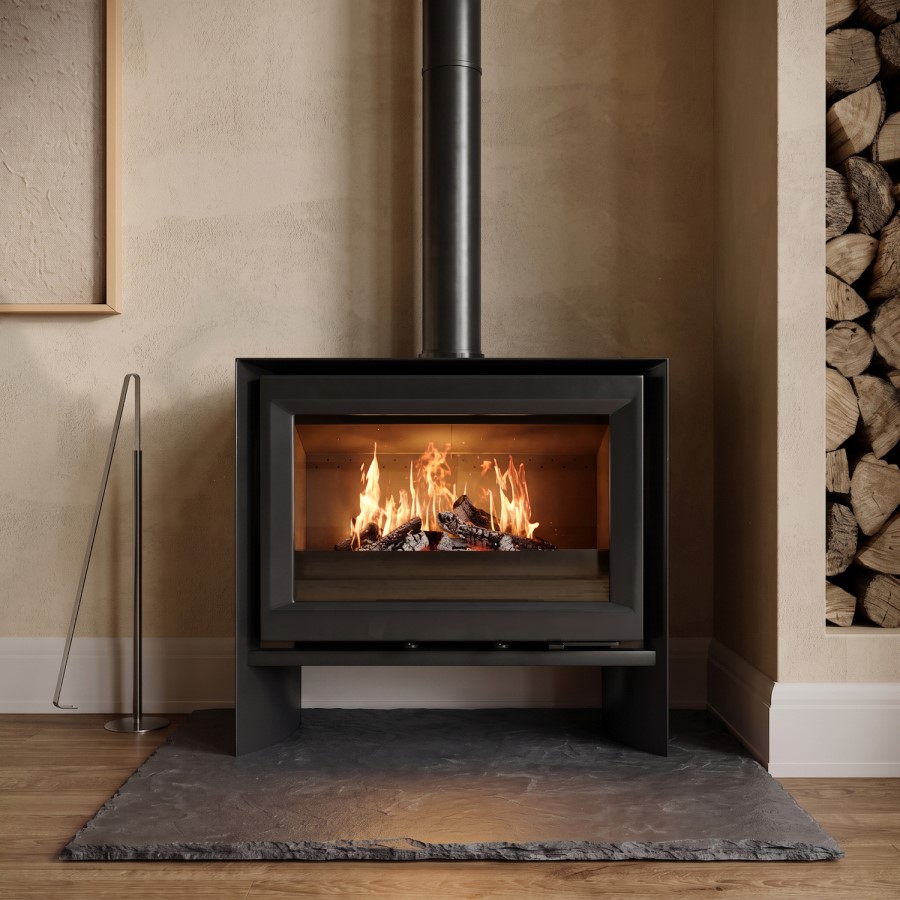 Wide Wood Burning 8.2kW Stove in Black - AmberGlo
