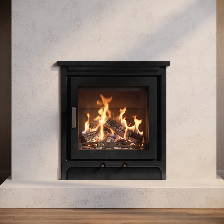 Semi-Inset Wood Burning 5.1kW Stove in Black - AmberGlo