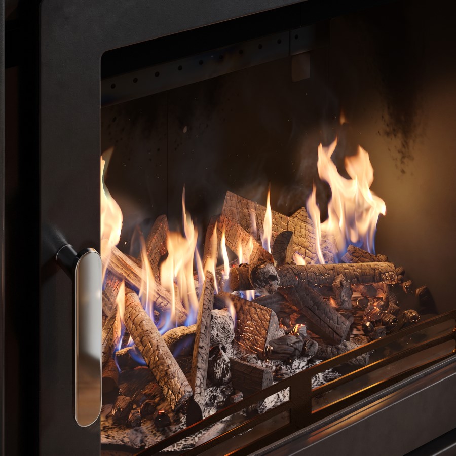 Semi-Inset Wood Burning 5.1kW Stove in Black - AmberGlo