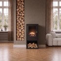 AGL105 Black Flueless Electric Log Burner Effect Stove with Log Store - AmberGlo