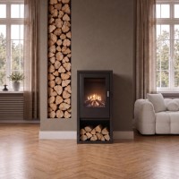 Black Flueless Electric Log Burner Effect Stove with Log Store - AmberGlo