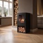 Black Flueless Electric Log Burner Effect Stove with Log Store - AmberGlo