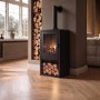 Black Flueless Electric Log Burner Effect Stove with Log Store - AmberGlo