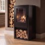 Black Flueless Electric Log Burner Effect Stove with Log Store - AmberGlo