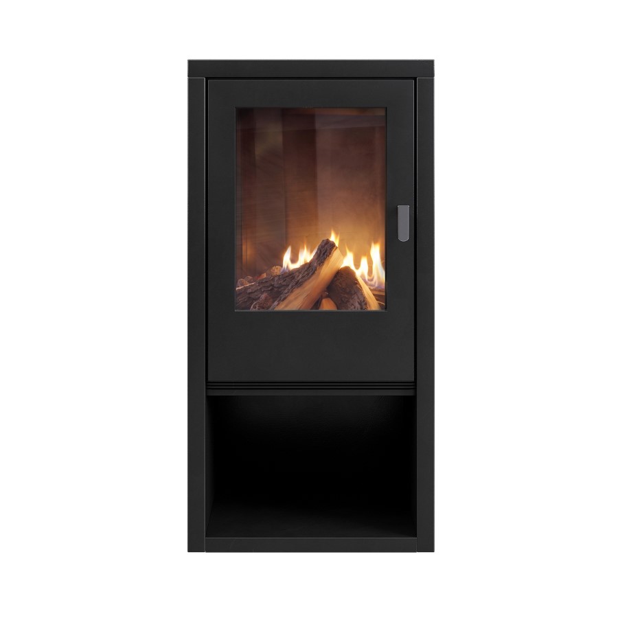 Black Flueless Electric Log Burner Effect Stove with Log Store - AmberGlo