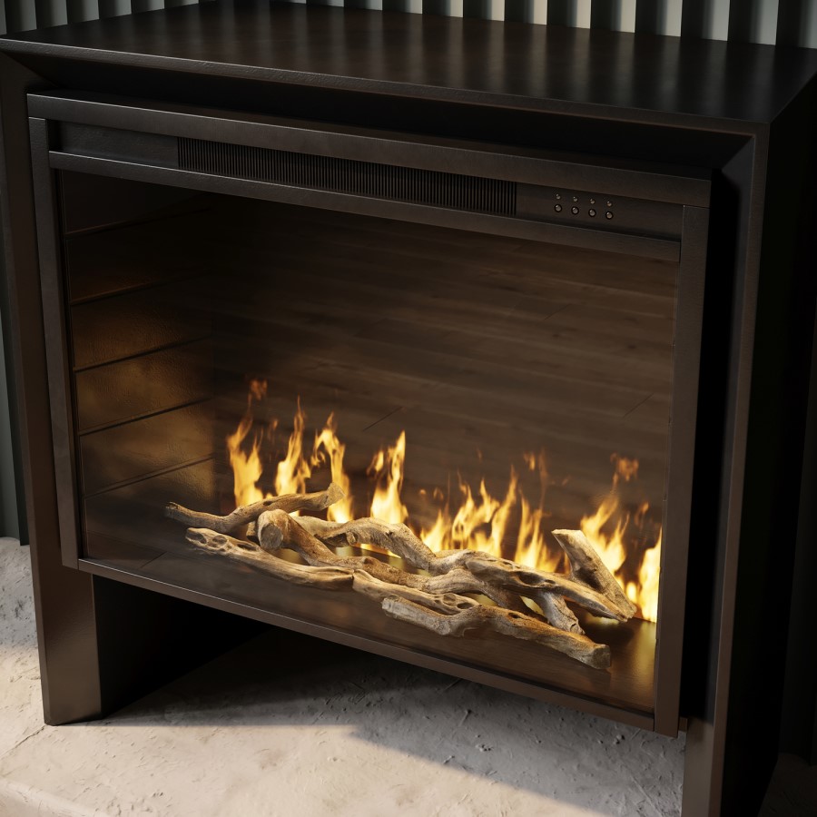 Freestanding Flueless Black Electric Fire with Log Store - AmberGlo