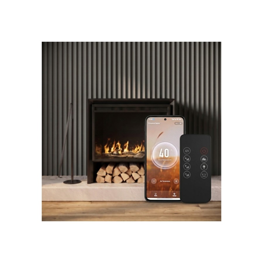Freestanding Flueless Black Electric Fire with Log Store - AmberGlo